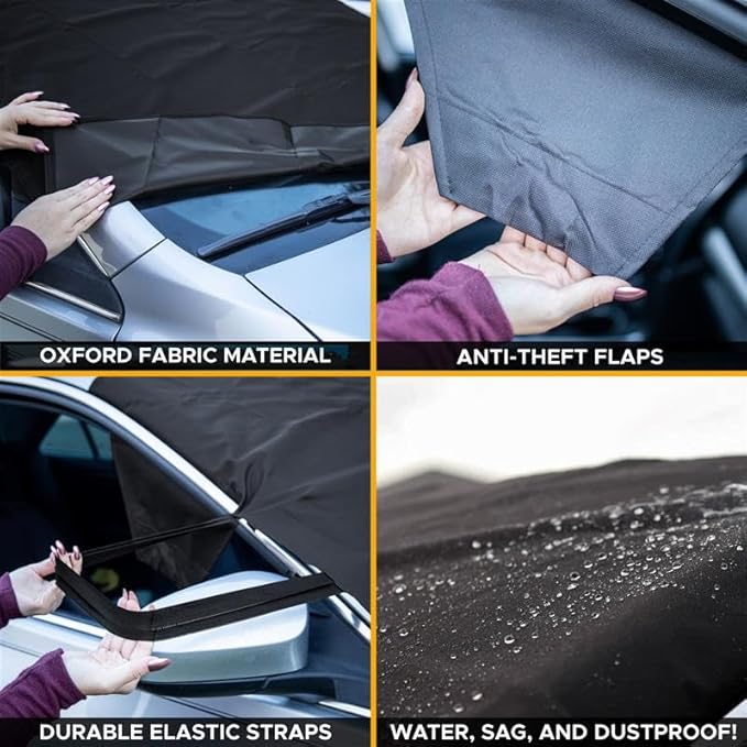 EcoNour Windshield Cover for Ice and Snow | Windshield Snow Cover with Side Mirror Cover & Wiper Protection | Oxford Fabric Winter Cover for Cars, SUVs, Trucks | Medium (69"x42")