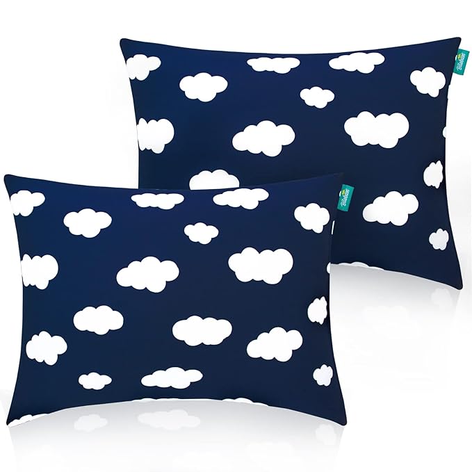 Biloban Toddler Pillow for Sleeping, Kid Pillows 14" x 19" for Small Travel Bed, Nap Pillow, Soft & Skin-Friendly Small Pillows for Sleeping, Toddler Use Only, Age 2 to 5, 2 Pack (Navy Cloud)