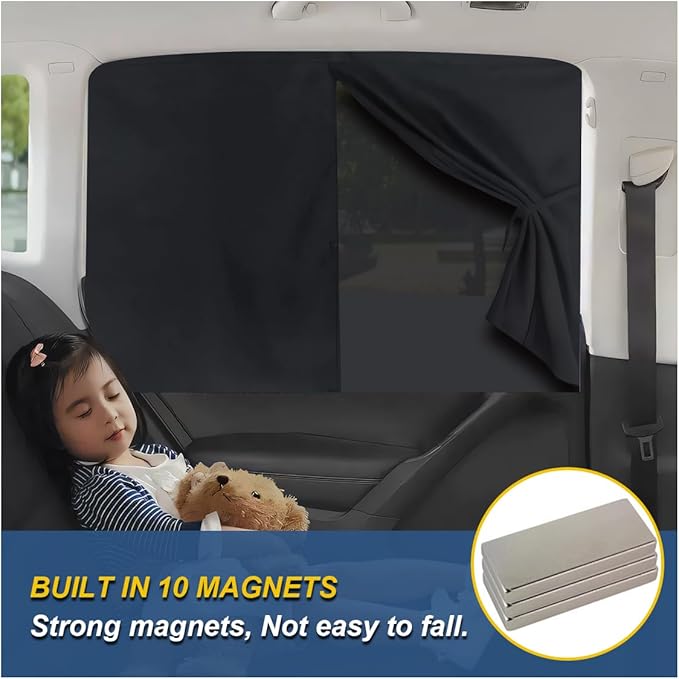 ZIMISI Car Window Shades, Magnetic Double Layer Window Screen for Baby Protection, UV Protection Privacy Blackout/Half Shade Car Window Covers, Auto Sun Shade Curtains Accessories (Black)