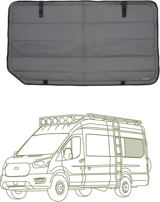 VanEssential Insulated Blackout Window Cover Designed for Ford Transit Full Plastic Trim High/Medium Roof 148 Extended Length Rear Qtr LH (Drivers Side) Window Cover - Charcoal Gray