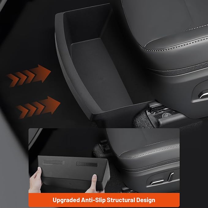 Under Seat Storage Organizer for Tesla Model Y 2025 2026 Refresh (Juniper), Upgraded TPE Double Layer Hidden Storage Box, 2pc Washable Underseat Storage Organizer fit Tesla Model Y Accessories