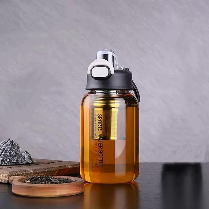 Glass Tea Bottle with Infuser - Gass Tea Tumbler with Infuser, Borosilicate Glass Infuser Water Bottle with Straw, Sleeve,Lock Lid and Handle, Leakproof (750ML)