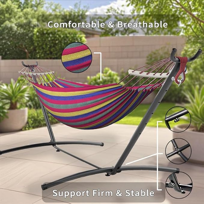 ANAGOO Double Hammock, Heavy Duty Portable, 500 lb Weight Capacity, Perfect for Both Indoors and Outdoors, 2 Person Hammock with Carrying Bag, Wide Red
