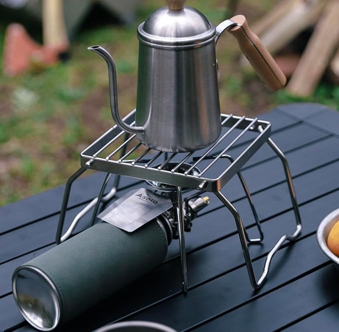 TreGoo Ultralight Mini Camp Grill with Foldable Legs – 304 Stainless Steel Grate, Portable Gas Stove & Campfire Stand, Compact Grill Grid for Backpacking/Camping/Hiking/Picnic/Travel/Fishing (Weave)