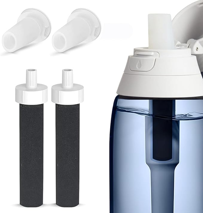 2-in-1 Replacement Kit Compatible with Brita Filter Water Bottles: 2 Filters & 2 Silicone Mouthpieces - Fits 20oz/32oz Stainless Steel & 26oz/36oz Plastic Bottles - BPA-Free Bite Valves