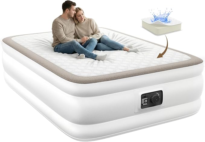 YENING Foam Full Size Air Mattress with Built in Pump Raised Double Blow up Bed Inflatable Camping Airbed 18 Inch Tall
