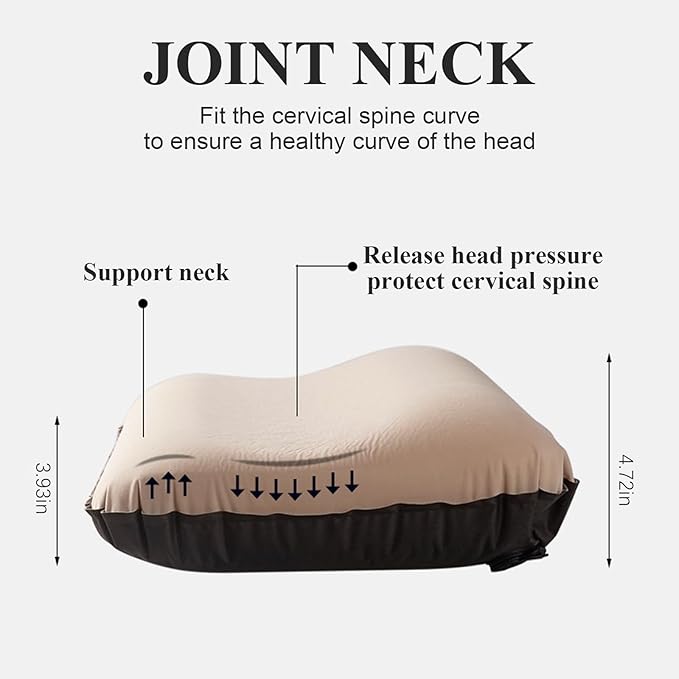 Inflatable Pillow for Camping, Automatic Travel Pillow with Memory Foam, Portable Ergonomic Pillow for Airplane, Hotel, Hiking, Backpacking, Beige