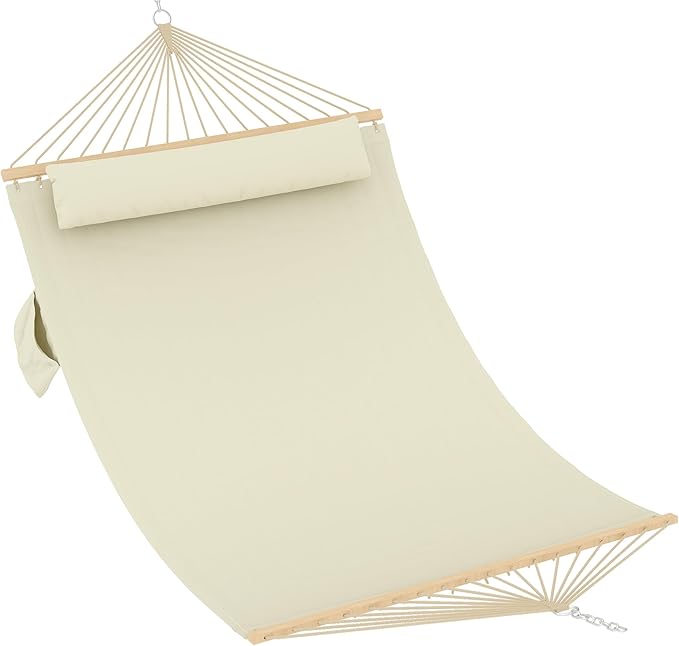 Hammocks 12 FT Double Quilted Fabric Hammock with Spreader Bar and Detachable Pillow, 2 Person Hammock for Outdoor Patio Backyard Poolside, 450lbs Weight Capacity