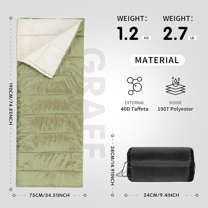 Sleeping Bag for Adults – 4 Season Camping Sleeping Bag Lightweight for Backpacking & Hiking, Waterproof Shell, Warm & Roomy, Machine Washable,Backpacking Camping Sleeping