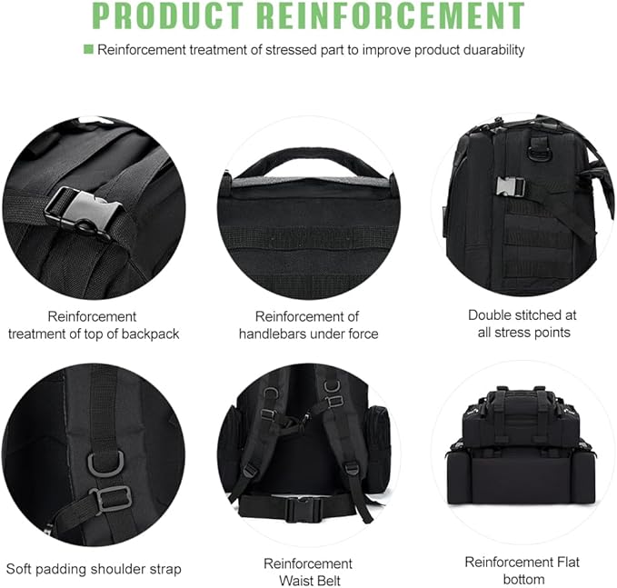 Large Military Tactical Backpack for Men, 40-50L Backpacks for Women, Bug out Bag Army 3 Days Assault Pack Bags Rucksack with Molle System Black