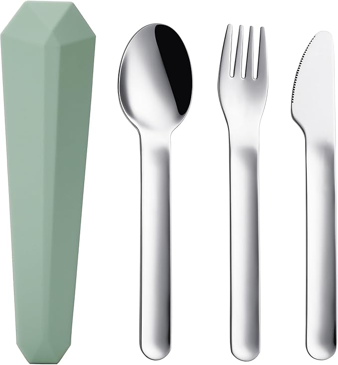 Utensils for Lunch Box Accessories, DEVICO Travel Silverware Set with Case, Camping Flatware Include 18/8 Stainless Steel Knife Fork and Spoon Set, Reusable Portable Cutlery Set for School (Green)