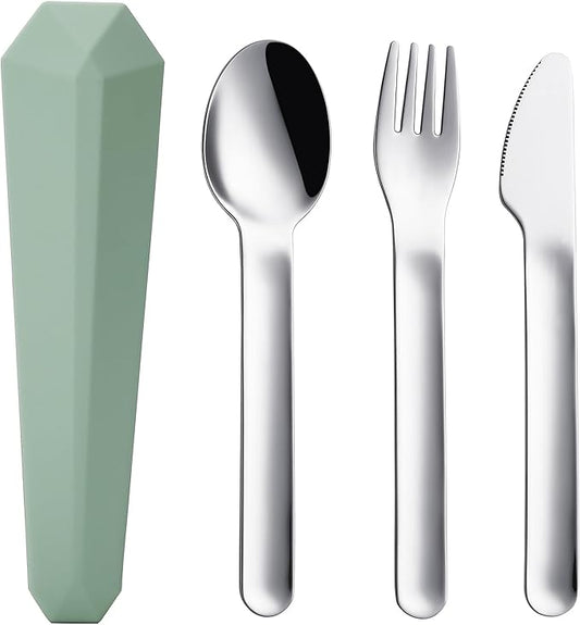 Utensils for Lunch Box Accessories, DEVICO Travel Silverware Set with Case, Camping Flatware Include 18/8 Stainless Steel Knife Fork and Spoon Set, Reusable Portable Cutlery Set for School (Green)