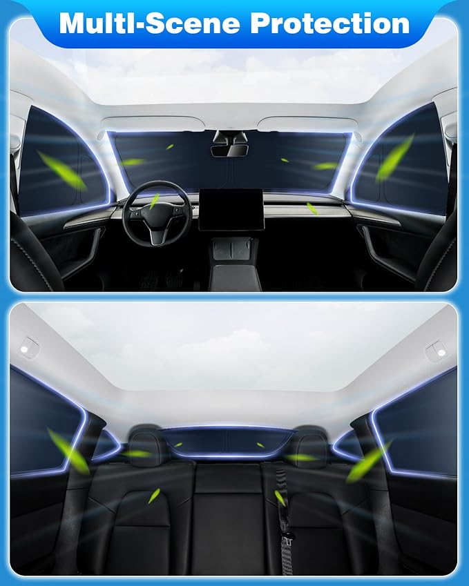 Full Set 8PCS Window Shades for Tesla Model Y Juniper 2025 2026 (Only fit for Model Y Juniper) (2 Sides Black) Accessories for Juniper Side Window Cover Privacy All Window Front Windshield Side Window