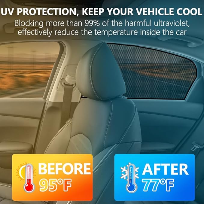 BWEN Car Window Shades for Kia Forte 2019-2024 Magnetic Window Curtain with Breathable Mesh Blocking 99% Sun Glare and Heat Keep Vehicle Cool for Sleepping, Camping (4PCS)