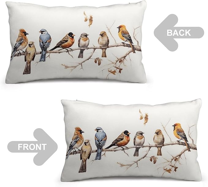 ITFRO Set of 2 Hand-Painted Oil Painting Rustic Forest Wildlife Birds Tree Branches Short Plush Both Sides Lumbar Animal Throw Pillow Cover Cushion Case Sofa Waist Decorative 12x20 Inches (Ivory)