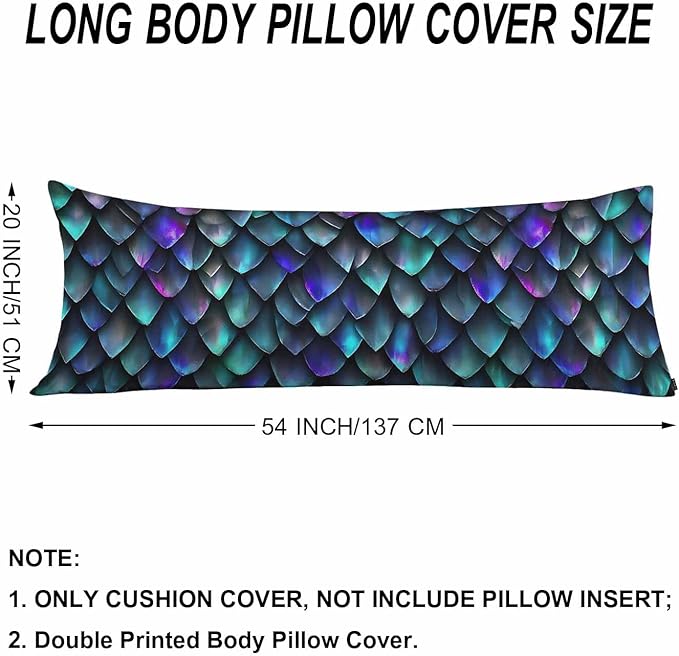 Dragon Scales Decorative Home Pillow Covers, Reptile Skin Green Side Sleeper Pillow Cover Body Cushion Cover Bedding Body Pillowcase for Man Woman Sofa Patio Shop 20x54 Inches