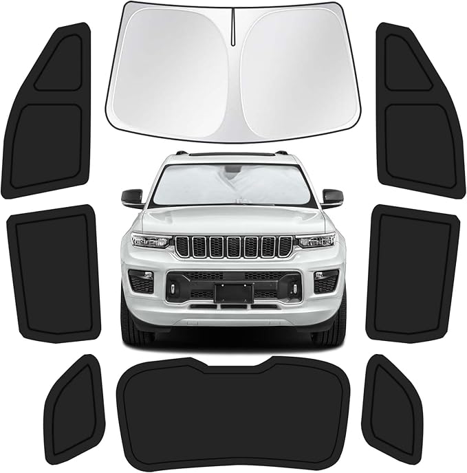 for Jeep Grand Cherokee 2011-2021 Car Window Shades, 8pcs Privacy Sun Shade Set for Front Windshield Side and Rear Windows, Full Window Covers Keeps Vehicle Cool for Camping Napping