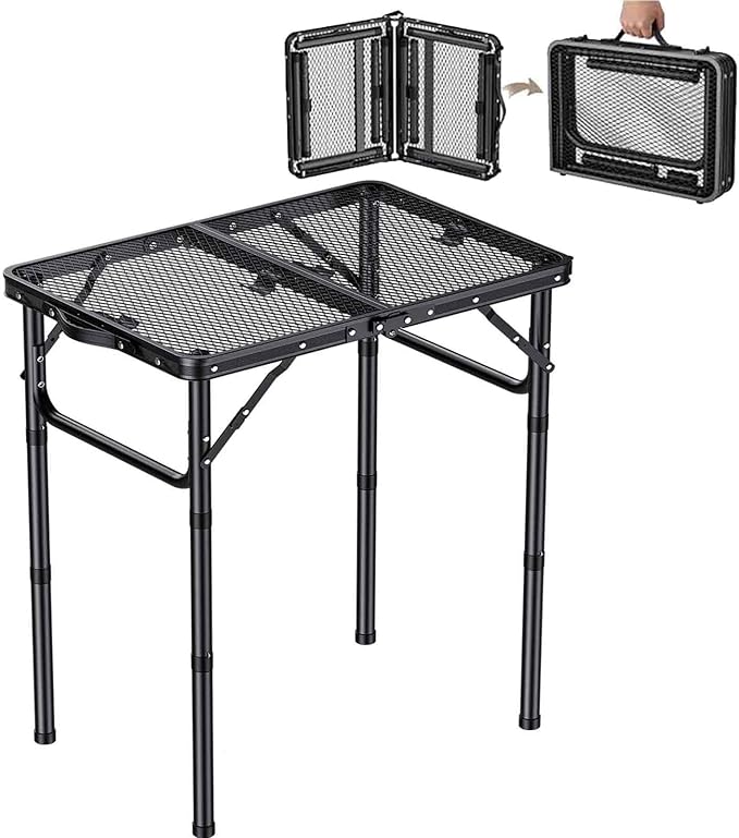 HOMGEN Folding Grill Table Portable-3 Adjustable Height 30/20/9.9 Inch Camping Table-Durable Load-bearing 66lbs-Campact Designed Aluminum Iron Small Folding Table-23*16 Inch Size-For Travel/Picnic/BBQ