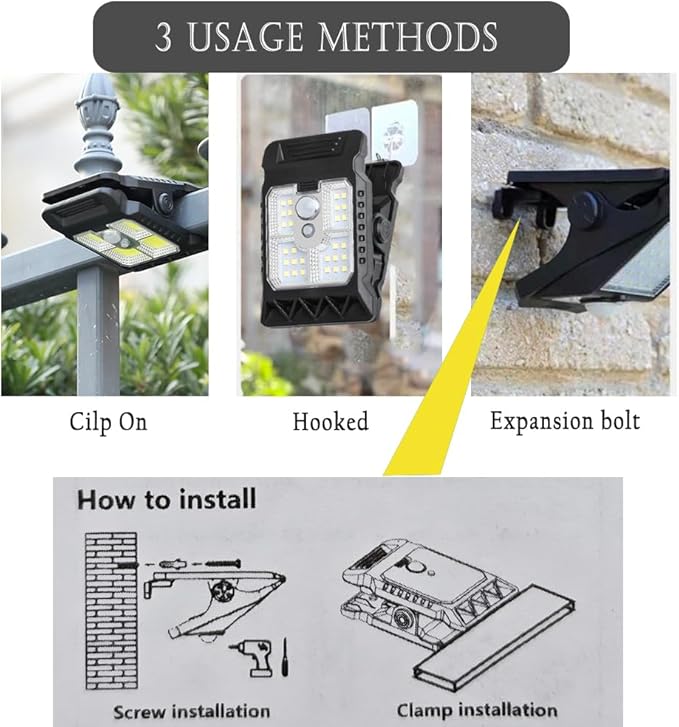 800lm Clip on Solar Lights Outdoor Waterproof, Motion Sensor Lights, LED Camping Tent Lantern,Wall Lights, Garden Outdoor Portable Security Lights for Patio Home Fence Garage Yard 1 Pack