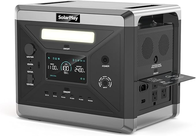 SolarPlay 2400W/2160Wh Portable Power Station, Solar Generator with 4 AC Outlets (4800W Peak), Power Station for Emergency Home Backup, Camping, Outdoor Battery Backup