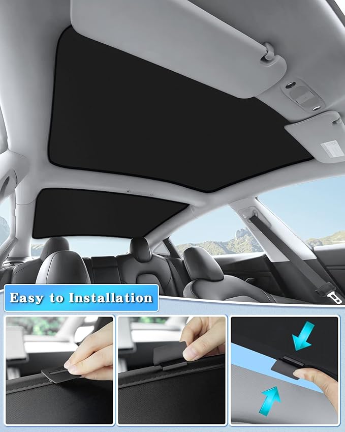Black Sunshade Roof for Tesla Model 3 2018-2023/ Model 3 Highland 2024-2026 Accessories Roof Sun Shade, Sun Protection Heat Insulation No Gap Keep Cool UV Ray Protection, Easy to Install