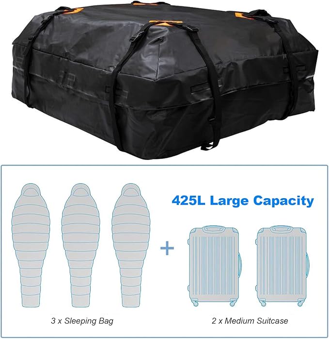 600D Waterproof Cargo Carrier Universal Luggage Bag Storage Cube Bag for Travel Camping, Black