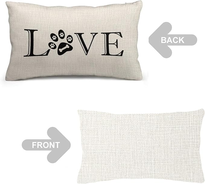 ITFRO Great Pet Dog Lover Gift with Words Love Paw Prints Bone Lumbar Sofa Decorative Beige Cotton Linen Throw Pillow Case Cushion Cover Oblong 12x20 Inches (Print)