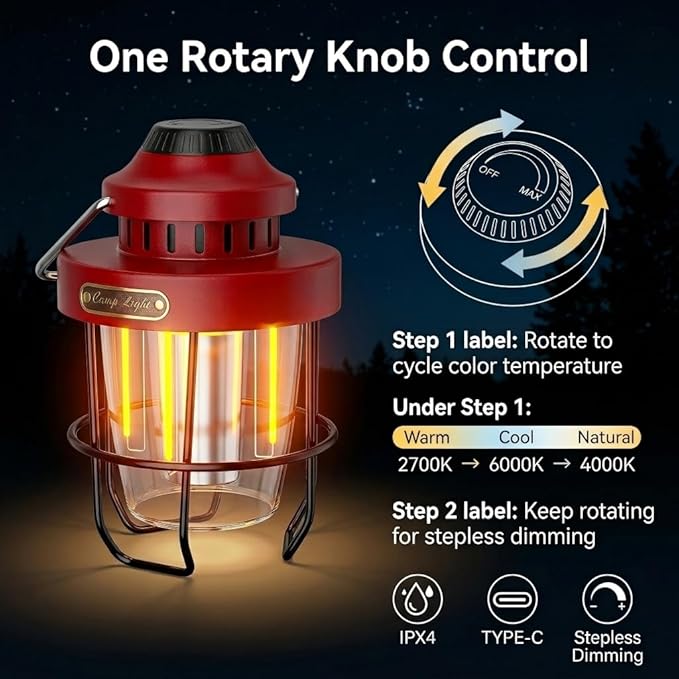 HOMY Vintage Camping Lantern Premium Metal LED Rechargeable Dimmable Warm Light for Glamping, Patio, Home Decor Retro Portable Tent Lamp