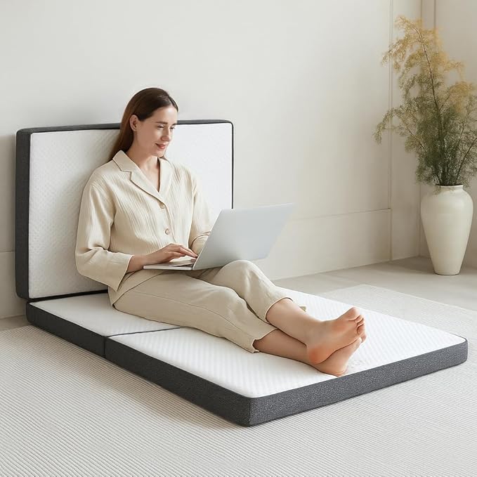 Tri Fold Memory Foam Foldable Mattress Twin XL, 3 inch Folding Mattress for Guest Sleep. Portable Trifold Mat with Removable Washable Cover, Floor Sleeping Mat for Adult and Kid