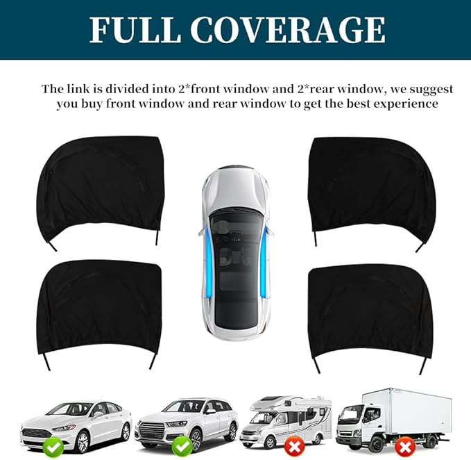 2PCS Double Mesh Car Window Shades for Baby,Upgrade Stretchable Car Window Covers for Privacy with Zipper,Breathable Front/Rear Cars Curtains for Camping/Traveling/Resting (Front Window/2PCS)