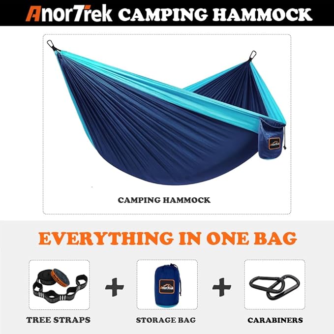 AnorTrek Camping Hammock, Super Lightweight Portable Parachute Hammock with Two Tree Straps Single or Double Nylon Travel Tree Hammocks for Camping Backpacking Hiking