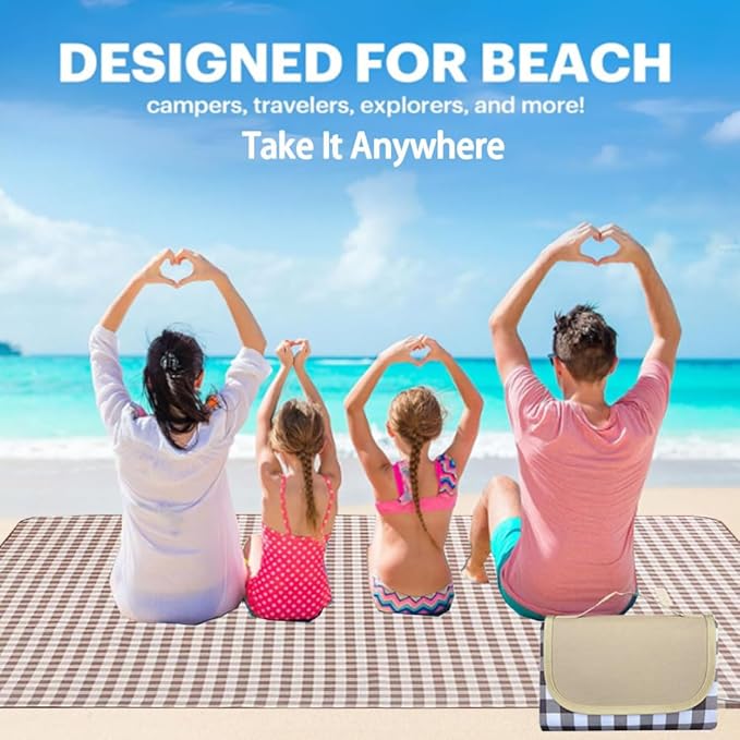 LRUUIDDE Extra Large Picnic Blanket Beach Blankets, Outdoor Foldable Waterproof Sand Mat for Beach Camping Hiking Travel Family Concerts Grass Park Music Festival Lawn Mats (Brown, 80x60inch)