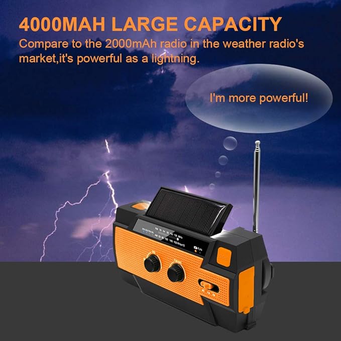 NPET Emergency Solar Hand Crank Radio, AM/FM/NOAA Portable Weather Radio for Hurricane Season,with 1W LED Flashlight,Cell Phone Charger,Motion Sensor Reading Lamp