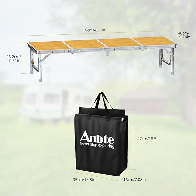 Anbte 4ft Low Folding Picnic Table, Thicker Aluminum Small Camping Table with Storage Bag, Portable Handle, Lightweight, for Camping Beach Party Picnic Floor,45.67" x 15.7" x 10.3", Yellow