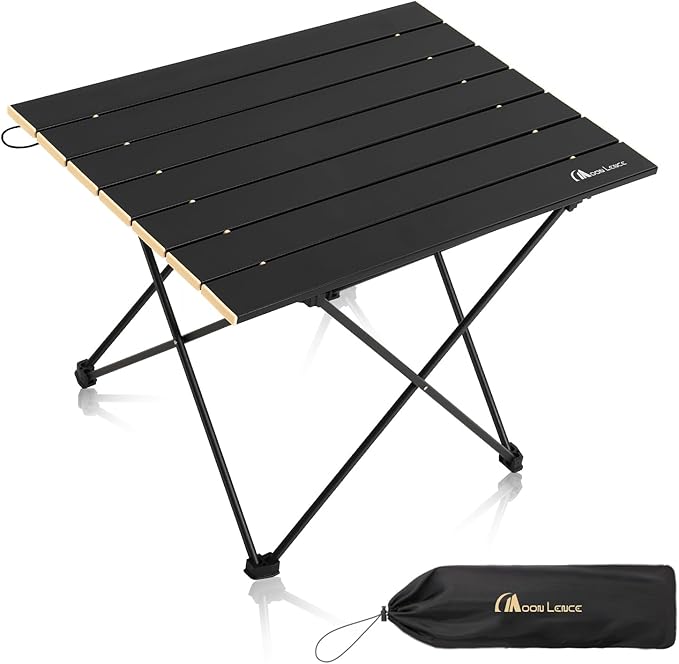 MOON LENCE Ultralight Folding Camping Table, Compact, Portable with Carry Bag, for Outdoor Cooking, Picnic, Camp, Boat, Travel (Black, Gold Side - M)