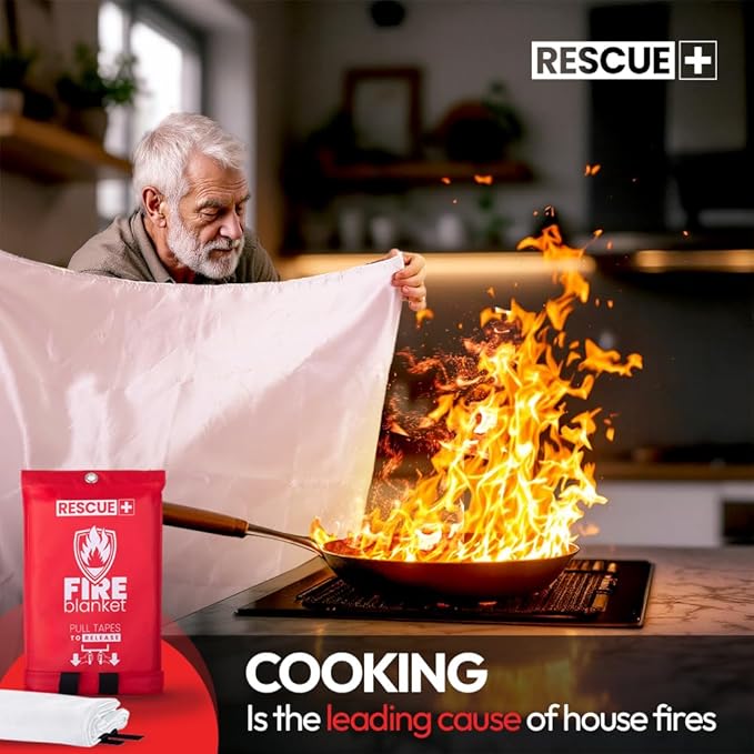 Rescue+ Emergency Fire Blankets – 2 Pack, 40” x 40” Fiberglass Flame Retardant Safety Blanket for Home, Kitchen, Workplace, Travel, Camping, and Car Emergencies