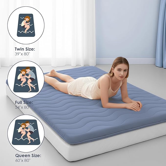 Japanese Floor Mattress, 100% High Density Comfortable Foam, 4" Thicken Foldable Mattress Tatami Mat Sleeping Pad, Ideal for Comfort and Support, Kids Floor Lounger Pillow Bed Sofa, Blue, Queen