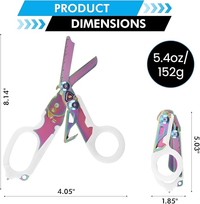 6in1 Trauma Shears, Stainless Steel Pocket Scissors Glass Breaker Emergency Medical Trauma Scissors,Outdoor Camping Tools Multi-function Shears (Turquoise blue)