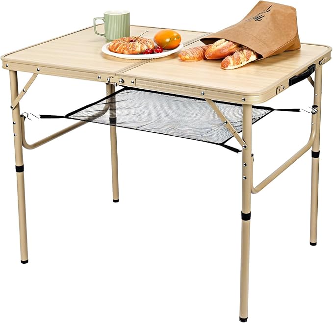 Byliable Folding Table 3FT Camping Table 2 Adjustable Height Lightweight Portable Aluminum Mini Foldable for Picnic Beach Indoor Outdoor, Yellow