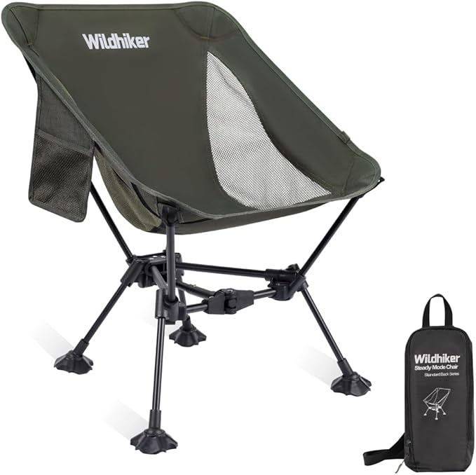 Wildhiker Ultralight Backpacking Chair – Compact Camping Chairs for Adults with Pouch, Weighs 2.8 lbs with Anti-Sinking Large Feet for Beach, Hiking, Motorcycle, Travel, Festival – Green