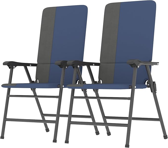 Outsunny Folding Patio Chairs Set of 2, Padded High Back Folding Lawn Chairs with Armrests, 600D Oxford Fabric, Portable Outdoor Camping Chair Set for Deck, Garden, Backyard, Dark Blue