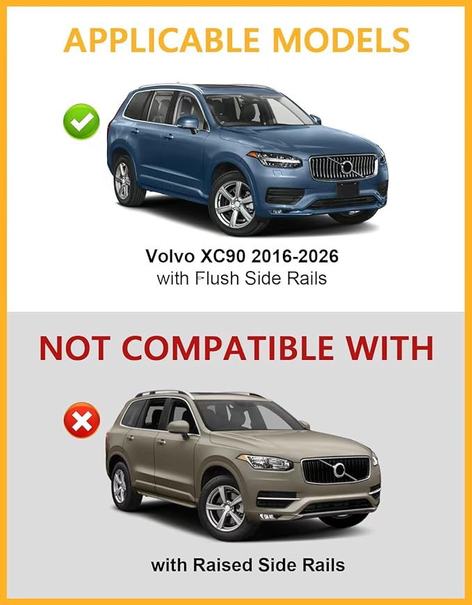 Tuyoung 300lbs Roof Rack Cross Bars Compatible with Volvo XC90 XC-90 2016-2026, Lockable Heavy Duty Aluminum Roof Rails Crossbars Cargo Bars Canoe Snowboard Rooftop Black Carrier Luggage