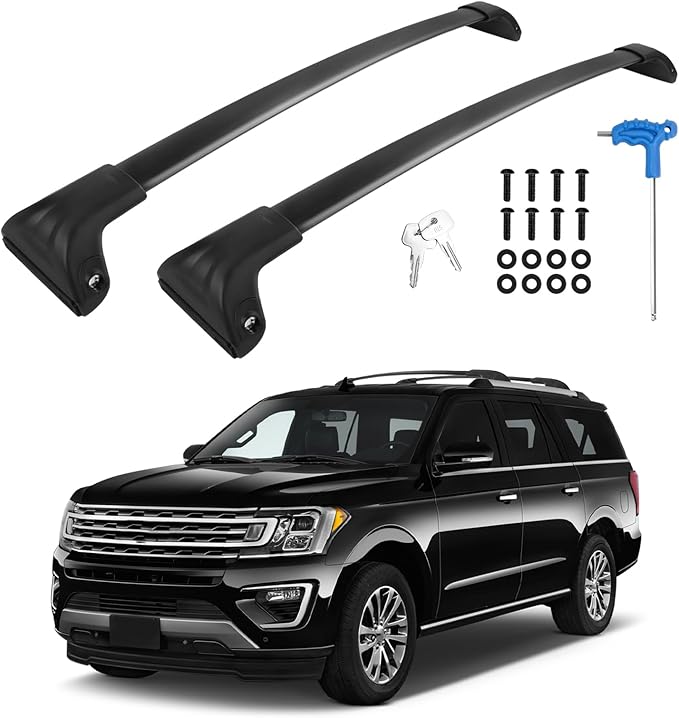 Lockable Roof Rack Cross Bars fit for Expedition/Max 2018-2026 & Navigator 2018-2024 (Side Roof Rails), Black Aluminum Roof Rails Rooftop Cargo Crossbars