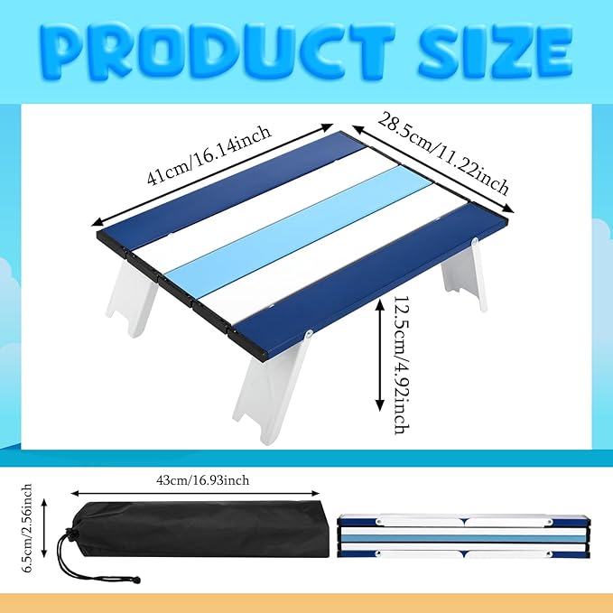 CroBlissful Beach Table Folding Camping Portable Table Striped White Aluminum Side with Carry Bag for Camping Picnics and Outdoor Activities(16x11x5 in,Navy Blue)
