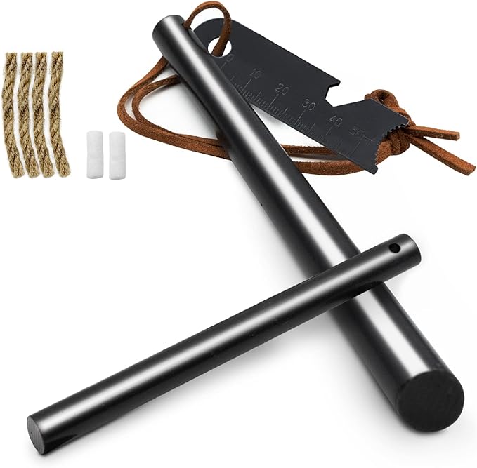 BCHARYA Fire Starter Survival Tool, Ferro Rod Kit with Leather Neck Lanyard and Multi-Tool Striker, Flint and Steel Survival Igniter with Tinder Rope and Tab for Camping, Hiking and Emergency
