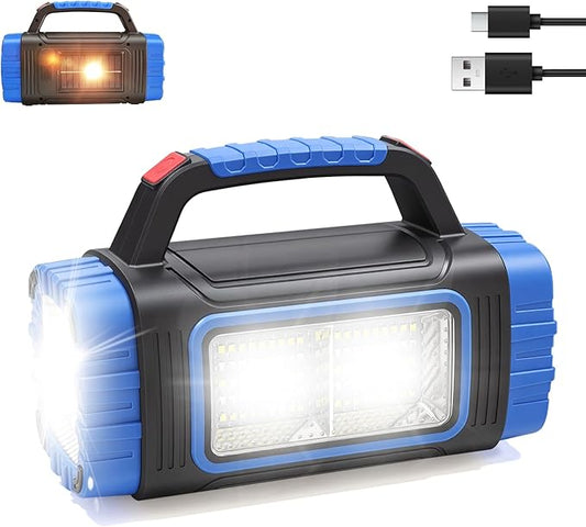 Solar Powered Flashlight Rechargeable, 8 Light Modes 2000mAh Battery 3000 Lumens USB LED Handheld Flashlights, Multi-Function Flashlight for Emergency Spotlight Camping Lantern Hiking (BLUE) 1PC