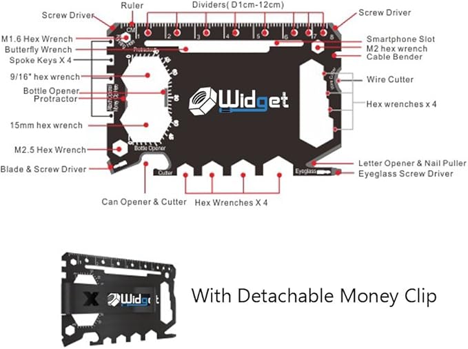 W4W, Multi purpose survival Pocket tool - 43 in 1 - credit card wallet size Ninja Multitool With Money Clip (Black)