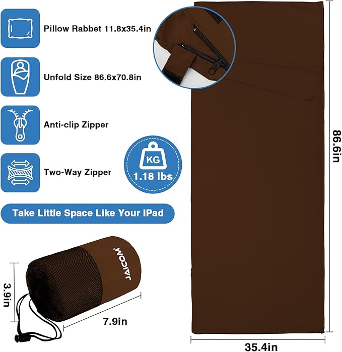 JAICOM Sleeping Bag Liner, Travel Sheets & Adult Sleep Sack, Ultralight and Portable Summer Sleeping Bag - Ideal for Backpacking, Hotels and Hostels, Business Trips, Camping