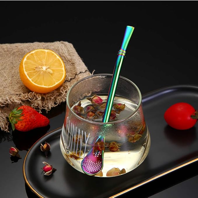 Yerba Mate Bombilla Stainless Steel Straw Loose Leaf Tea Infuser Dringking Spoons Filter Stirring Straws Pack of 5 with 2 Cleaning Brush