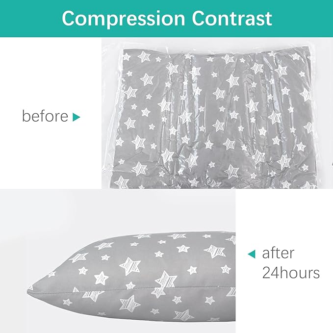 Biloban Youth Pillow for Sleeping 16" x 22", Kid Pillow 16" x 22" for Small Travel Bed, Nap Pillows, Soft & Skin-Friendly Small Pillows for Sleeping, (Grey Star)